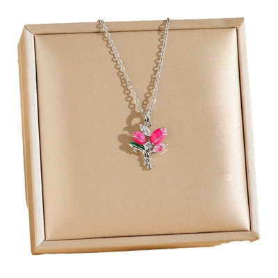 Jewelry Simple Style Tulip Titanium Steel Zircon Pendant Necklace