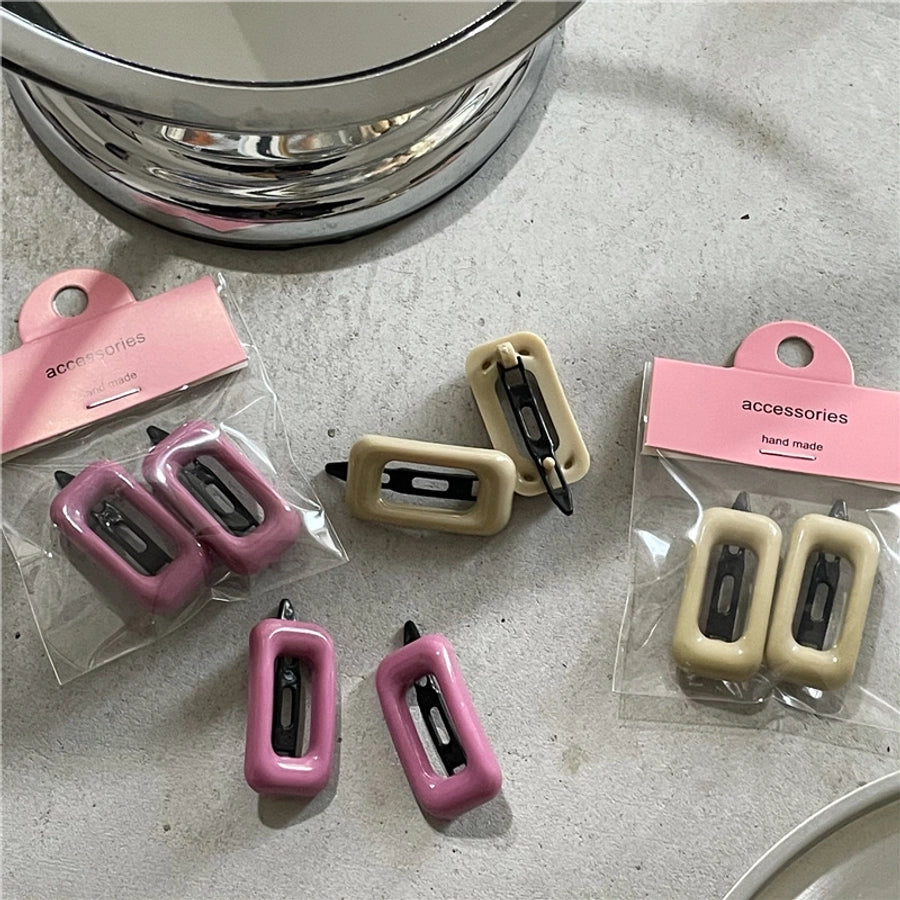 Personalized Girl Color Plastic Hairpin Advanced Design Sense Side Clip Hairpin a Pair of Hairclips Square Bang Clip Frog Buckle Bar Shaped Hair Clip Hairpin