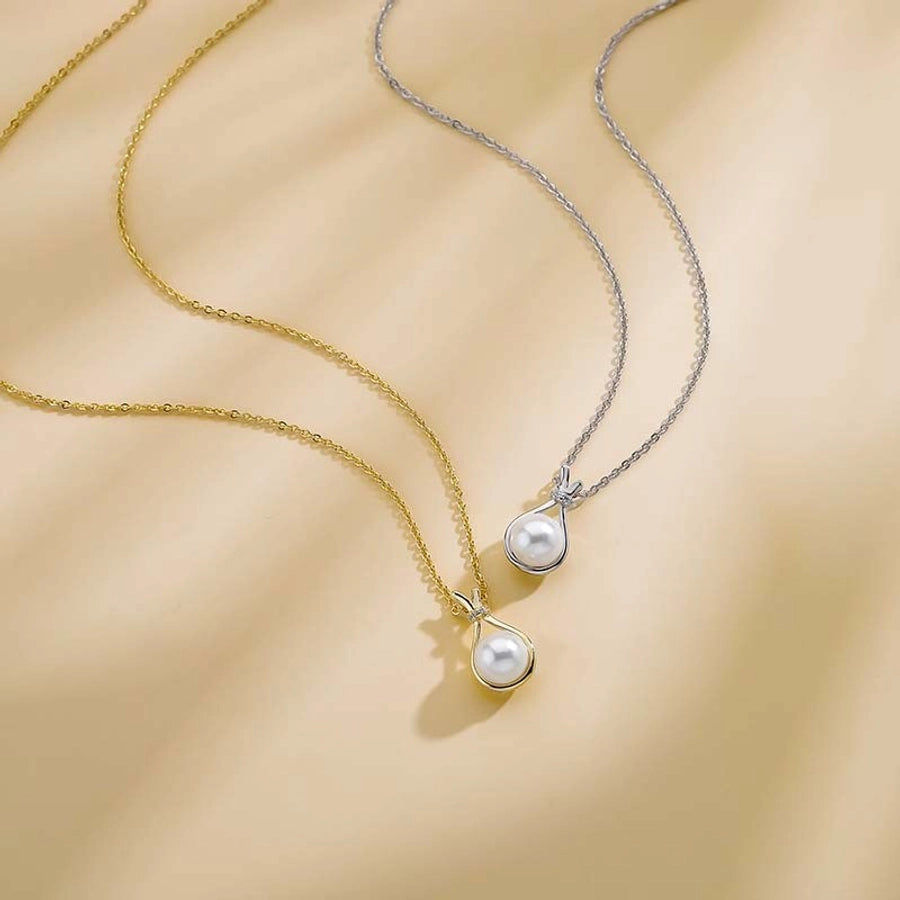 French Style Commute Water Droplets K Gold Plated Platinum Plated Pearl Copper Alloy  Pendant Necklaces