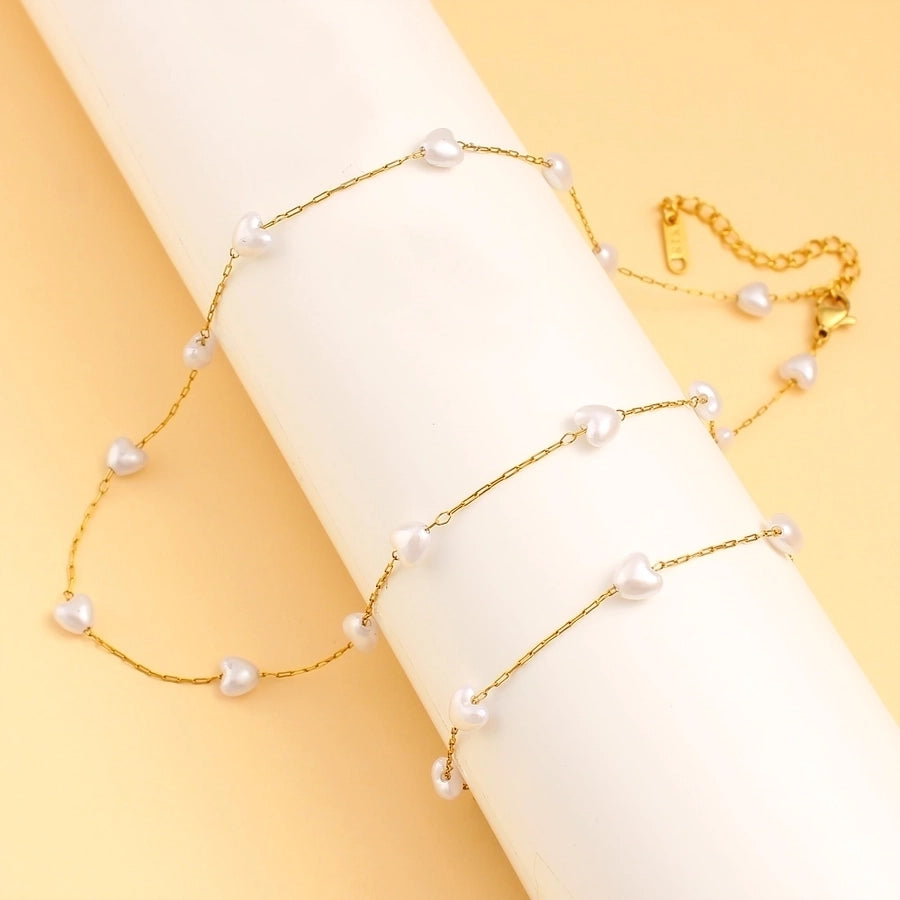 Jewelry Vacation Simple Style Heart Shape 304 Stainless Steel 18K Gold Plated Bracelets Necklace