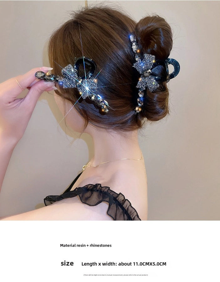 Full diamond bow large hair clip high-grade updo hairpin female back spoon  New elegant clip headdress