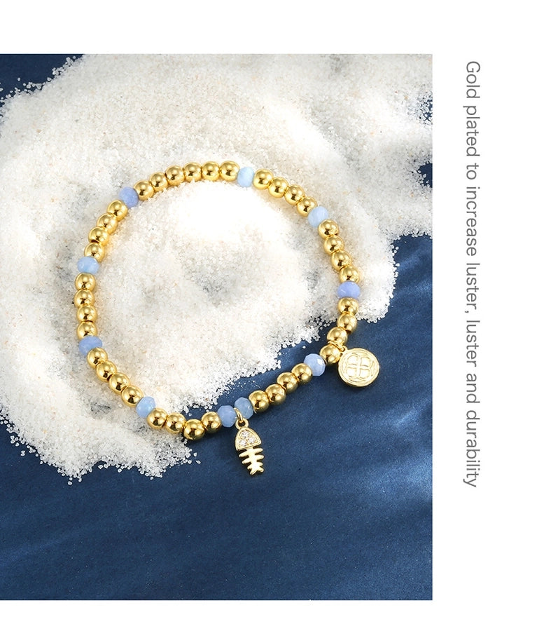 Jewelry IG Style Fish Bone Copper Zircon Beaded Inlay Bracelets