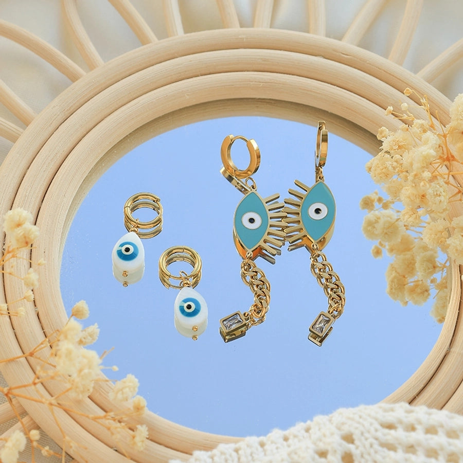 1 Pair Casual Funny Devil's Eye Plating 304 Stainless Steel 14K Gold Plated Drop Earrings