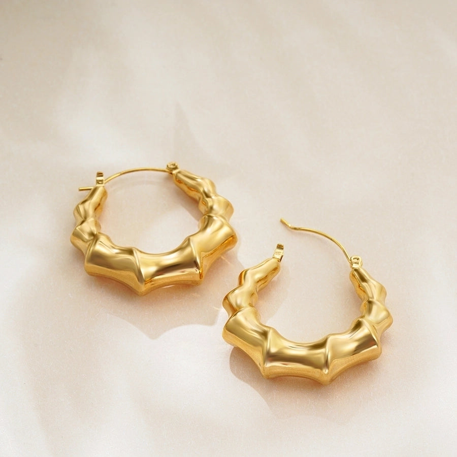 1 Pair Classical Bamboo Joint 304 Stainless Steel Hoop Earrings