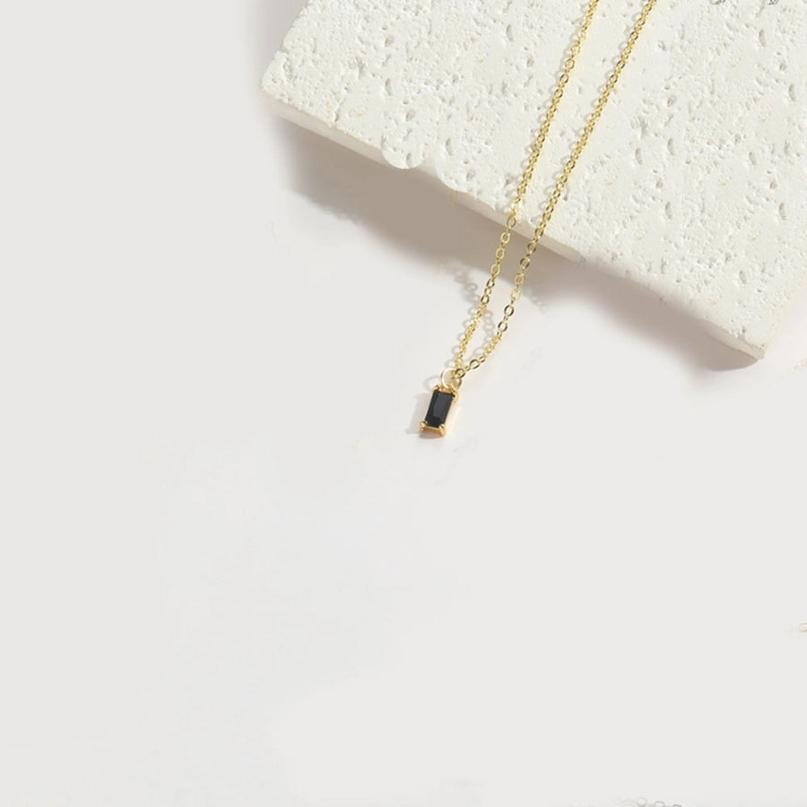 Copper 14K Gold Plated Inlay Rectangle Zircon Pendant Necklace