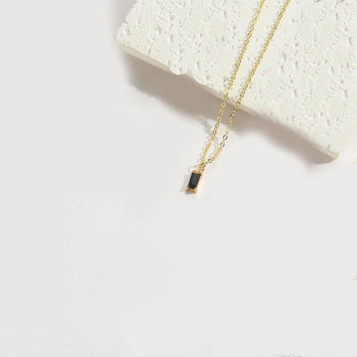 Copper 14K Gold Plated Inlay Rectangle Zircon Pendant Necklace