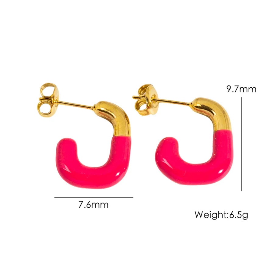 1 Pair IG Style Sweet Simple Style U Shape Enamel 304 Stainless Steel 14K Gold Plated Ear Studs