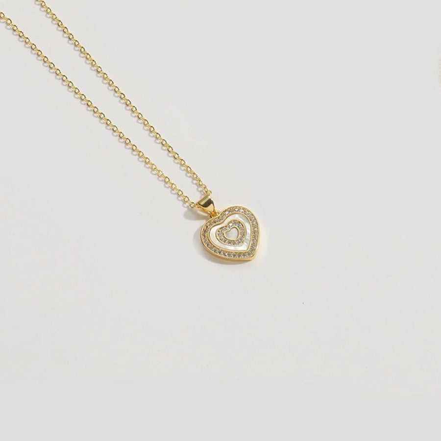 Shell Copper 14K Gold Plated Inlay Heart Shape Butterfly Zircon Pendant Necklace