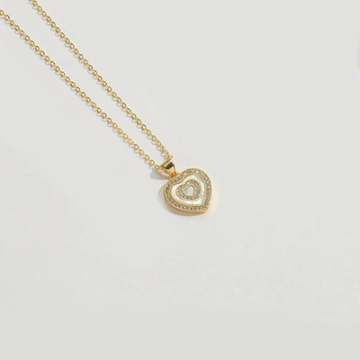 Shell Copper 14K Gold Plated Inlay Heart Shape Butterfly Zircon Pendant Necklace