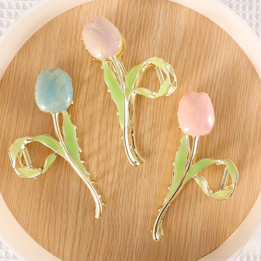Small fresh tulip flower hairpin back head clip hair shark clip Japanese and Korean wind high-grade hair accessories women