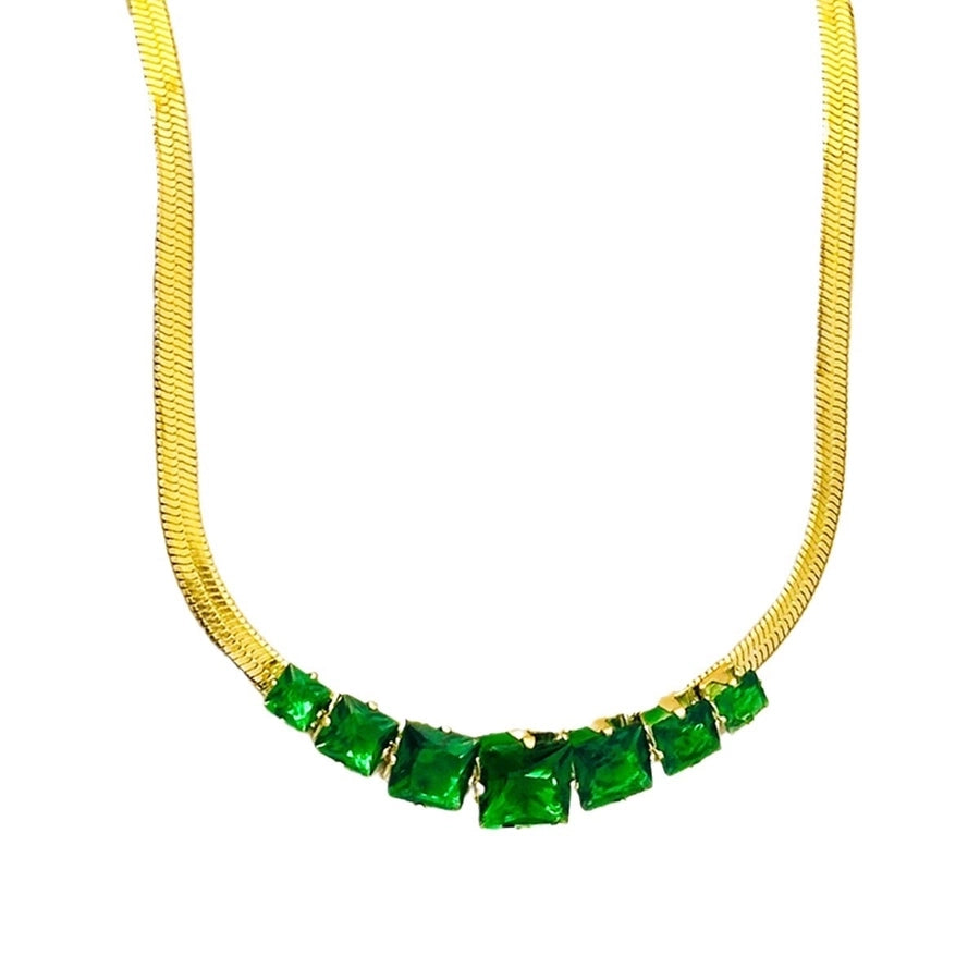 Jewelry Elegant Shiny Square 304 Stainless Steel Zircon Gold Plated Inlay Necklace