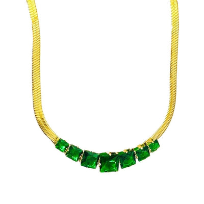 Jewelry Elegant Shiny Square 304 Stainless Steel Zircon Gold Plated Inlay Necklace