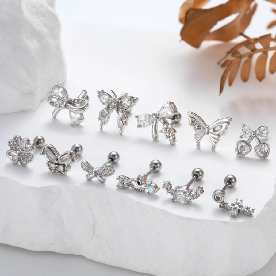 1 Piece IG Style Simple Style Korean Style Heart Shape Butterfly Bow Knot Inlay 316 Stainless Steel  Copper Zircon Ear Studs