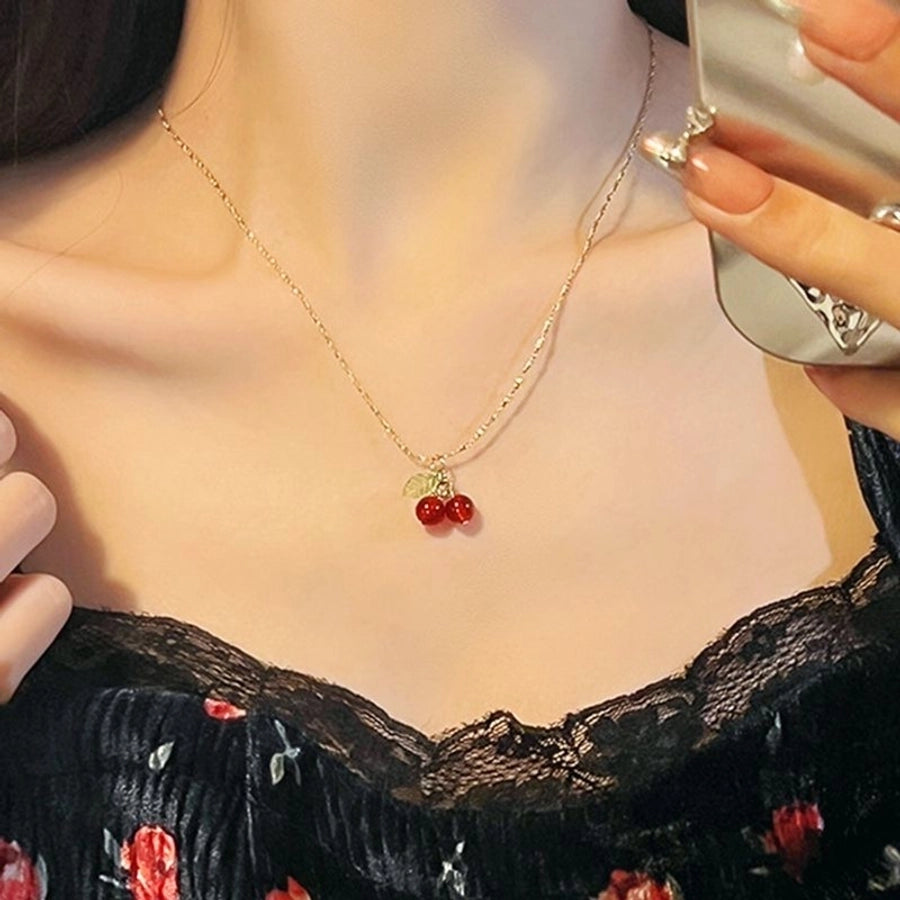 Jewelry Simple Style Commute Cherry 304 Stainless Steel 18K Gold Plated Plating Pendant Necklace