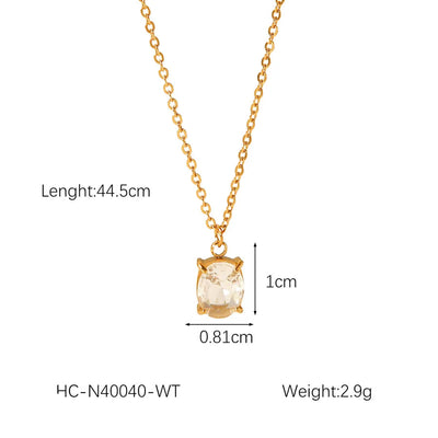 Wholesale Jewelry IG Style Simple Style Shiny Quadrilateral 304 Stainless Steel Titanium Steel Zircon 18K Gold Plated Pendant Necklace cable chain