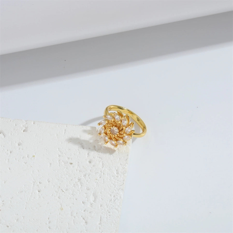 Jewelry Casual Cute Cat Flower Copper Zircon 14K Gold Plated Rings