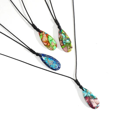 Bohemian Water Droplets Semi-precious stone rope Pendant Necklace In Bulk