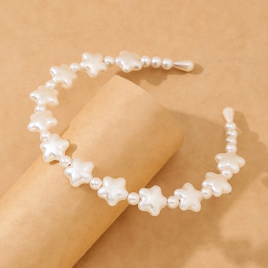 simple style round baroque pearls chain inlay pearl hair band