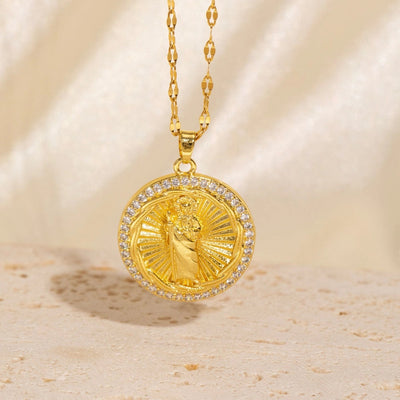 Copper Plating Geometric Virgin Mary Pendant Necklace