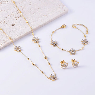Jewelry Sweet Simple Style Flower Titanium Steel Bracelets Earrings Necklace