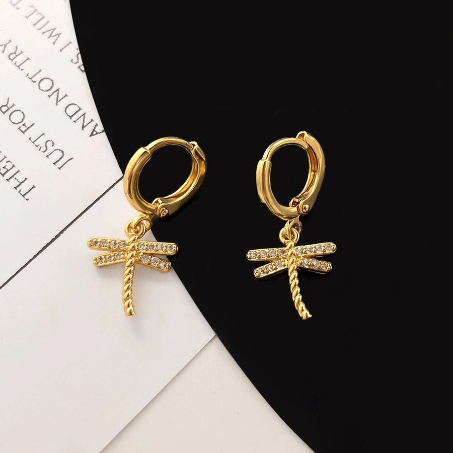 1 Pair IG Style Simple Style Dragonfly Inlay Copper Zircon Drop Earrings