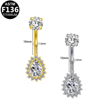 1 Piece Belly Rings Elegant Classic Style Shiny Oval Pure Titanium Titanium Alloy Zircon 14K Gold Plated White Gold Plated