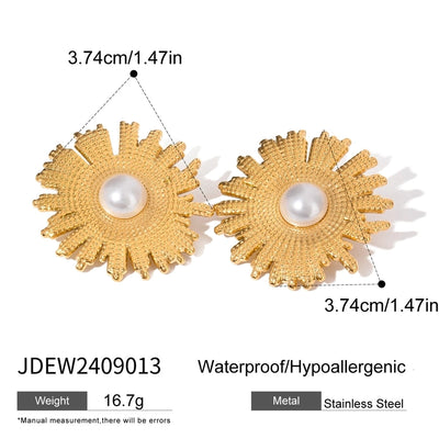 Jewelry Elegant Artistic Flower 304 Stainless Steel Pearl Plating Inlay Rings Earrings