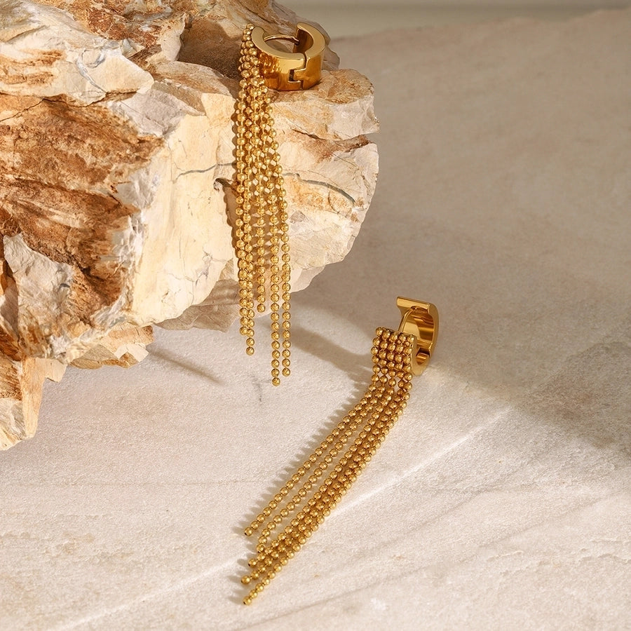 18K Gold Stainless Steel Bead Chain Tassel Earrings Earrings with Left and Right Sides