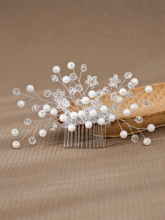 simple style flower artificial pearl inlay pearl insert comb