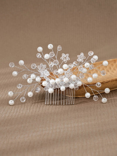 simple style flower artificial pearl inlay pearl insert comb