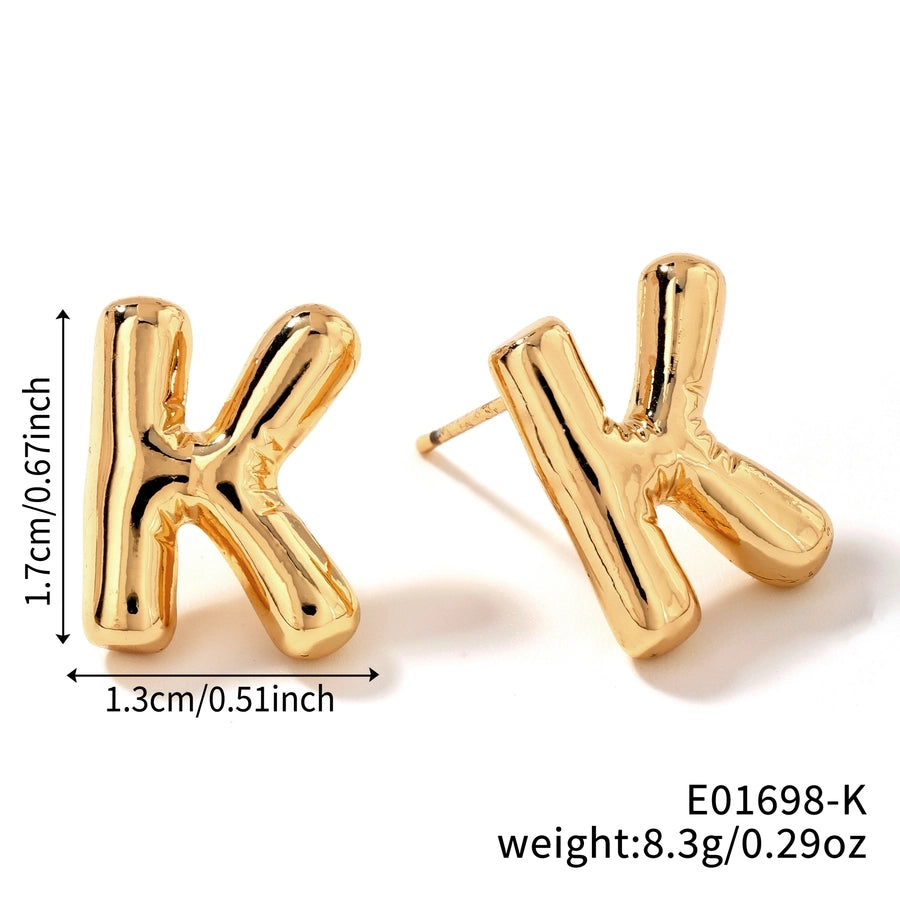 1 Pair Sweet Simple Style Shiny Letter Plating Copper K Gold Plated Ear Studs