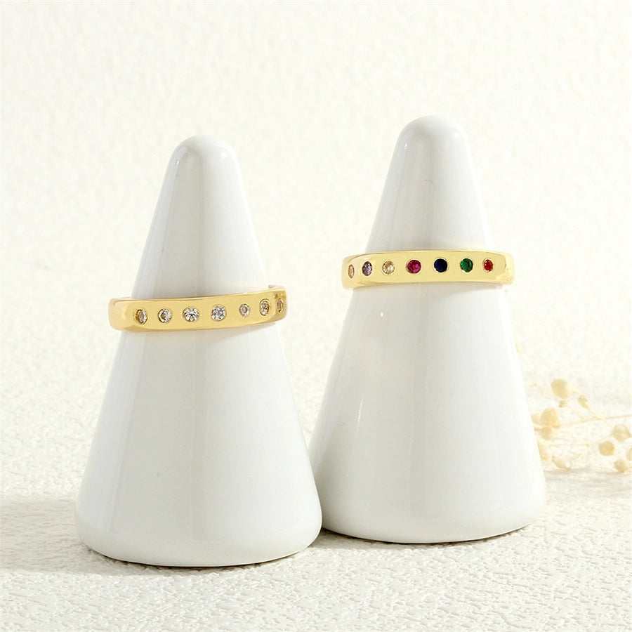Copper Inlay Geometric Color Block Zircon Open Rings