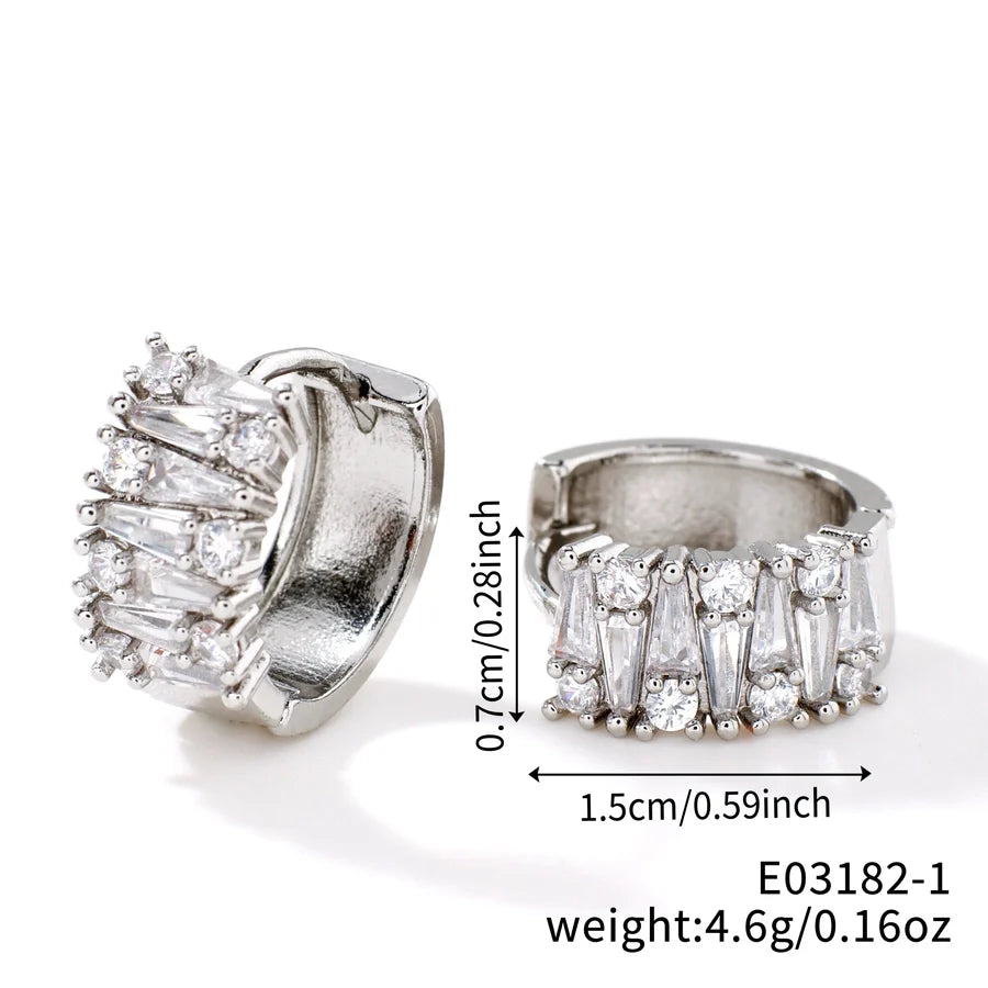 1 Pair Elegant Basic Round Inlay Copper Zircon Rhodium Plated Ear clip