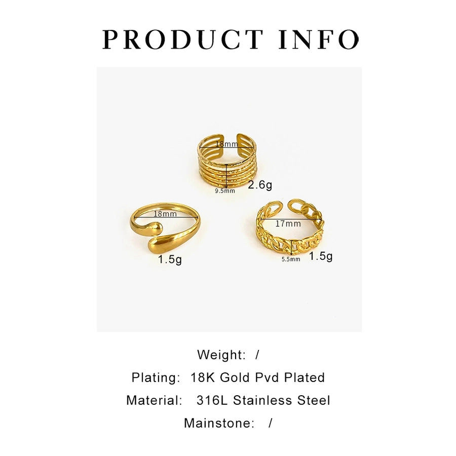 Jewelry IG Style Nordic Style Commute Solid Color 316L Stainless Steel  18K Gold Plated Irregular Open Rings