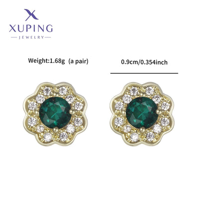 1 Pair XUPING Sweet Simple Style Flower Plating Copper Artificial Gemstones 18K Gold Plated Ear Studs