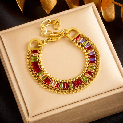 Elegant Lady Geometric Titanium Steel Diamond Bracelets In Bulk