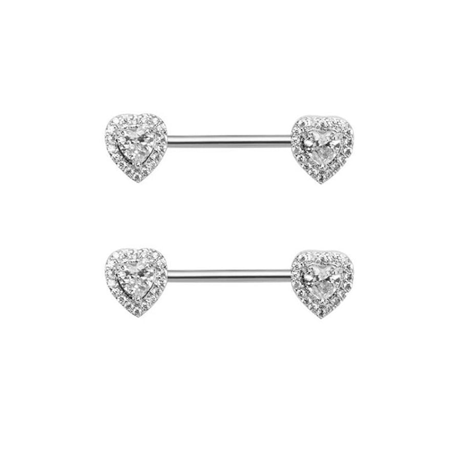 1 Pair Nipple Rings & Studs Hip-Hop Shiny Heart Shape Flower Butterfly 316L Stainless Steel  Copper Inlay Zircon Nipple Rings & Studs