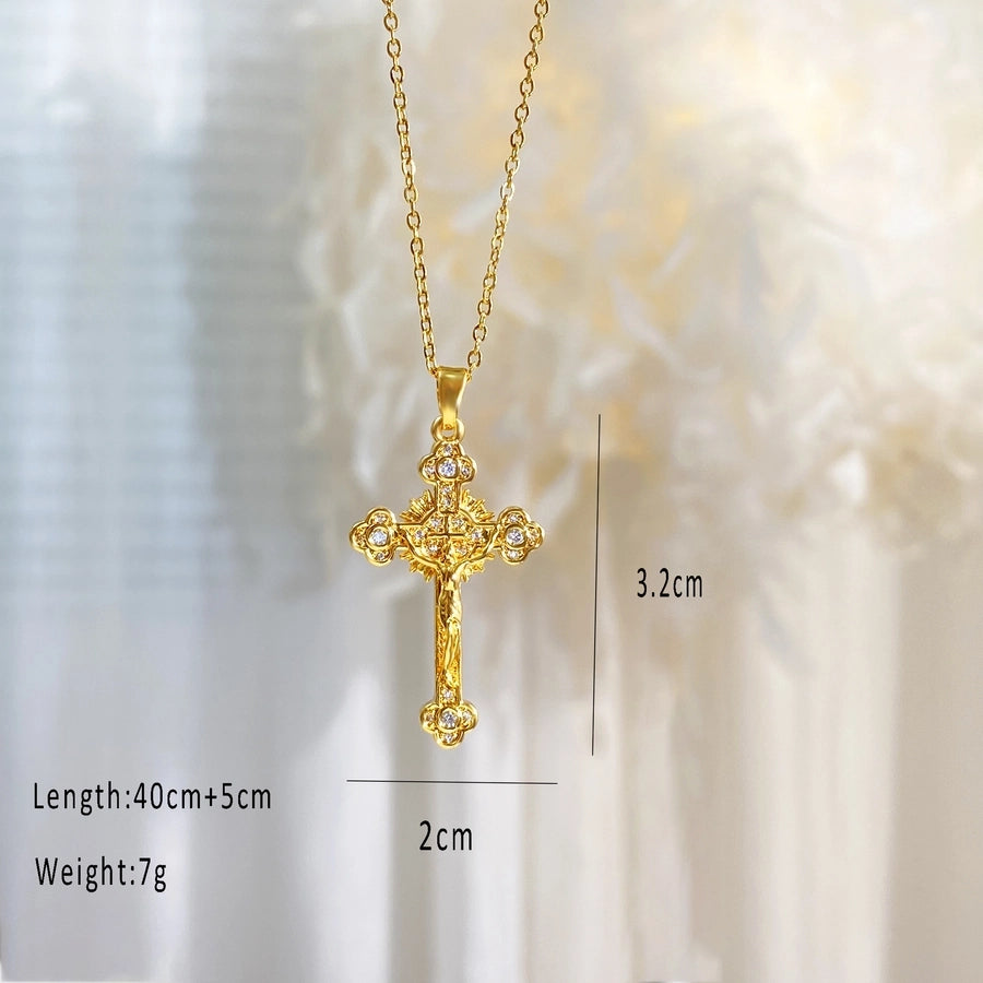 Copper cable chain Plating Cross Zircon Pendant Necklace