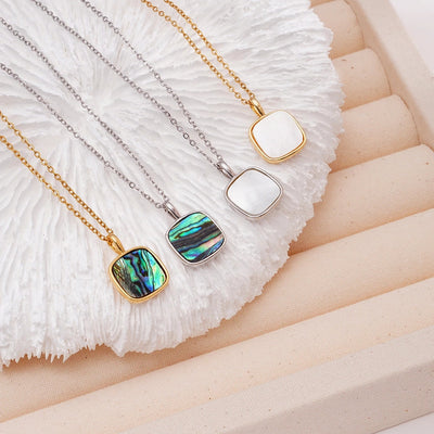 Jewelry Simple Style Geometric 304 Stainless Steel Copper Shell Inlay Pendant Necklace