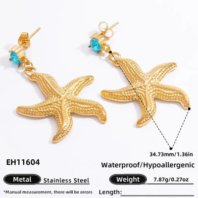 1 Pair Beach Starfish 304 Stainless Steel Drop Earrings
