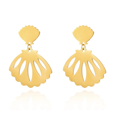 1 Pair Elegant Tropical Leaves Flower Shell 201 Stainless Steel Drop Earrings
