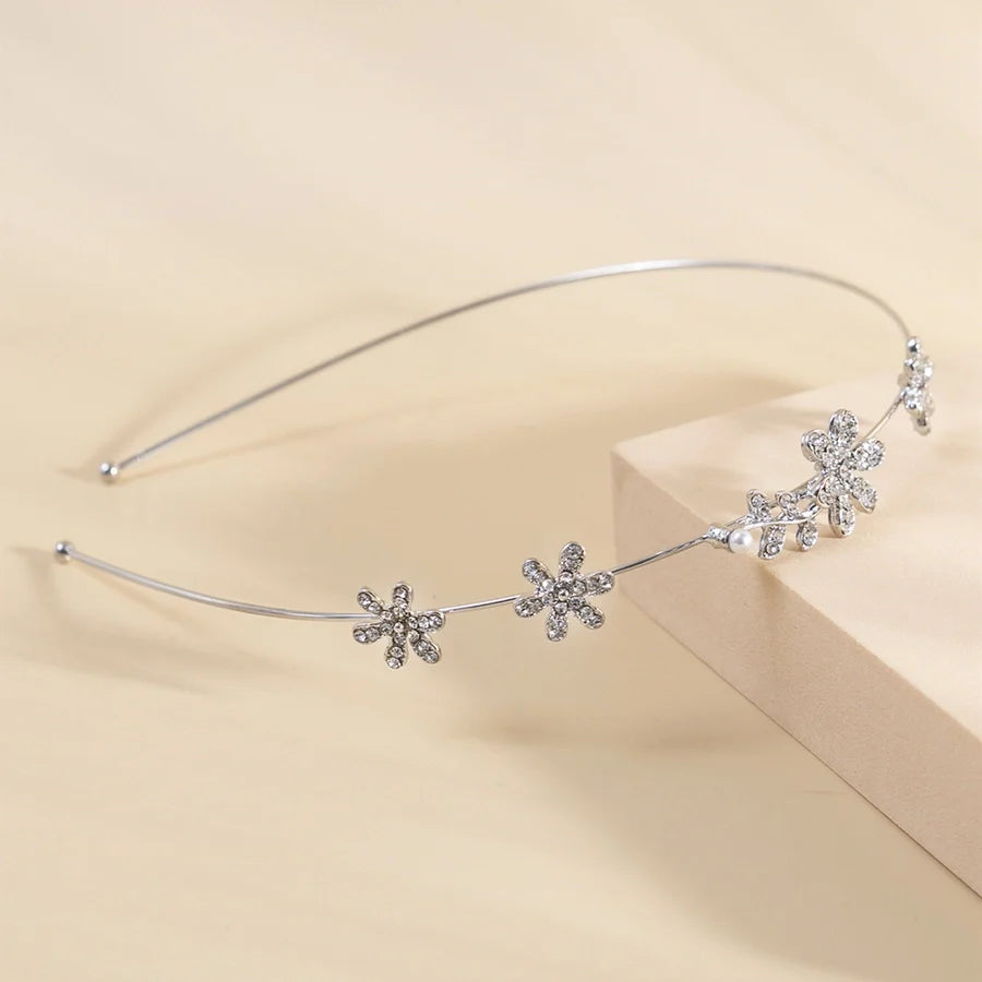 women's simple style waves flower bow knot metal inlay pearl zircon hair band