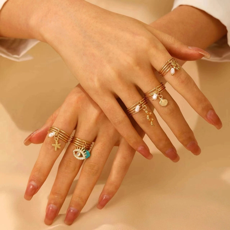 Copper Devil's Eye Starfish Cat Claws Charm Rings Open Rings