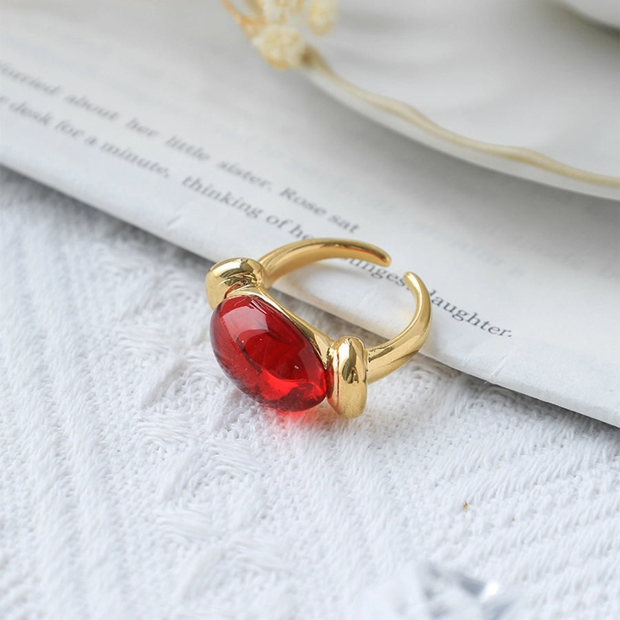 Jewelry Casual Oval 304 Stainless Steel Gem 14K Gold Plated Plating Inlay Rings