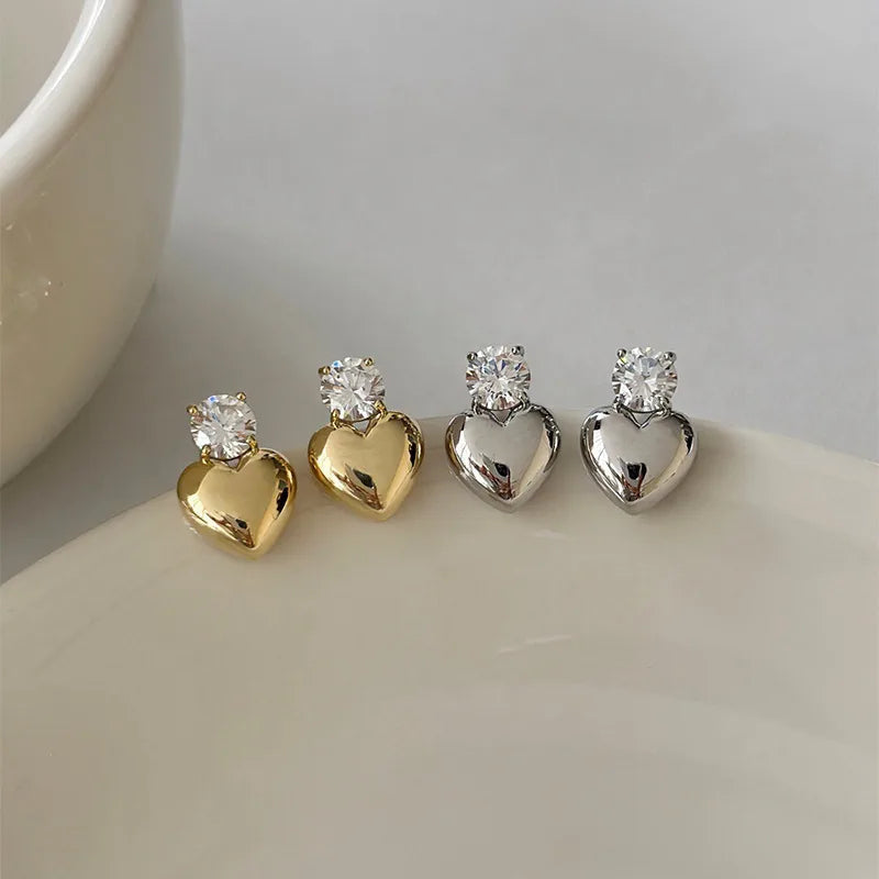 1 Pair French Style Simple Style Korean Style Heart Shape Inlay Alloy Rhinestones Ear Studs