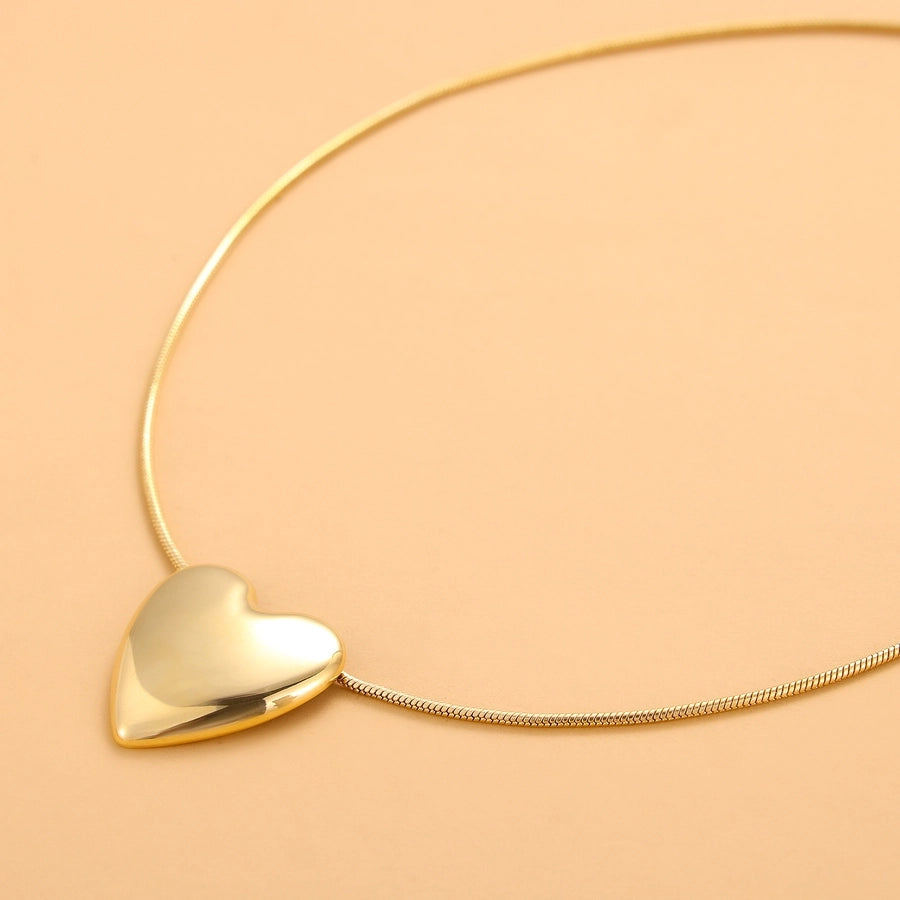 Jewelry Simple Style Heart Shape 304 Stainless Steel Zircon 18K Gold Plated Pendant Necklace