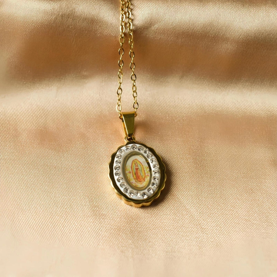 Jewelry Retro Religion Human Virgin Mary 304 Stainless Steel Diamond Plating Pendant Necklace