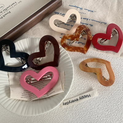 simple style heart shape alloy acetic acid sheets hollow out hair clip