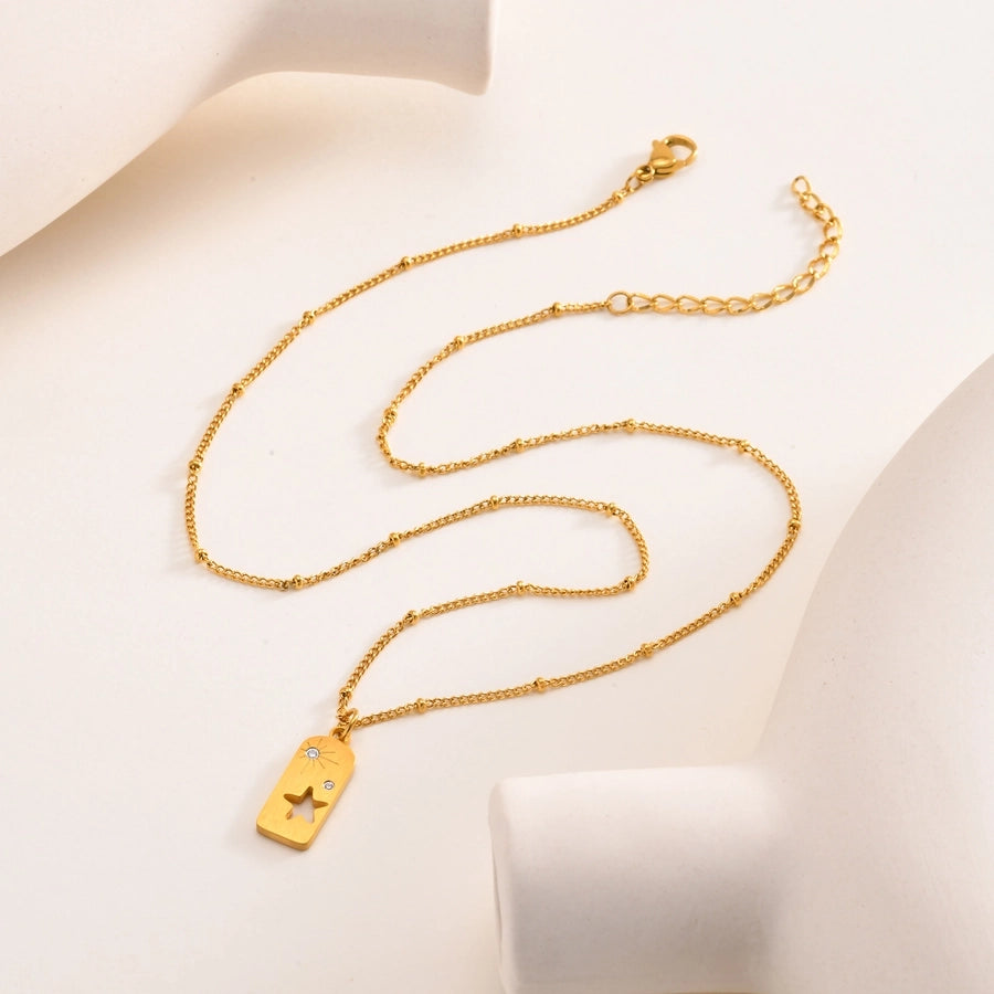 Jewelry IG Style Simple Style Geometric Star 201 Stainless Steel Zircon 18K Gold Plated Hollow Out Inlay Pendant Necklace