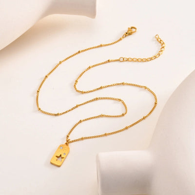 Jewelry IG Style Simple Style Geometric Star 201 Stainless Steel Zircon 18K Gold Plated Hollow Out Inlay Pendant Necklace